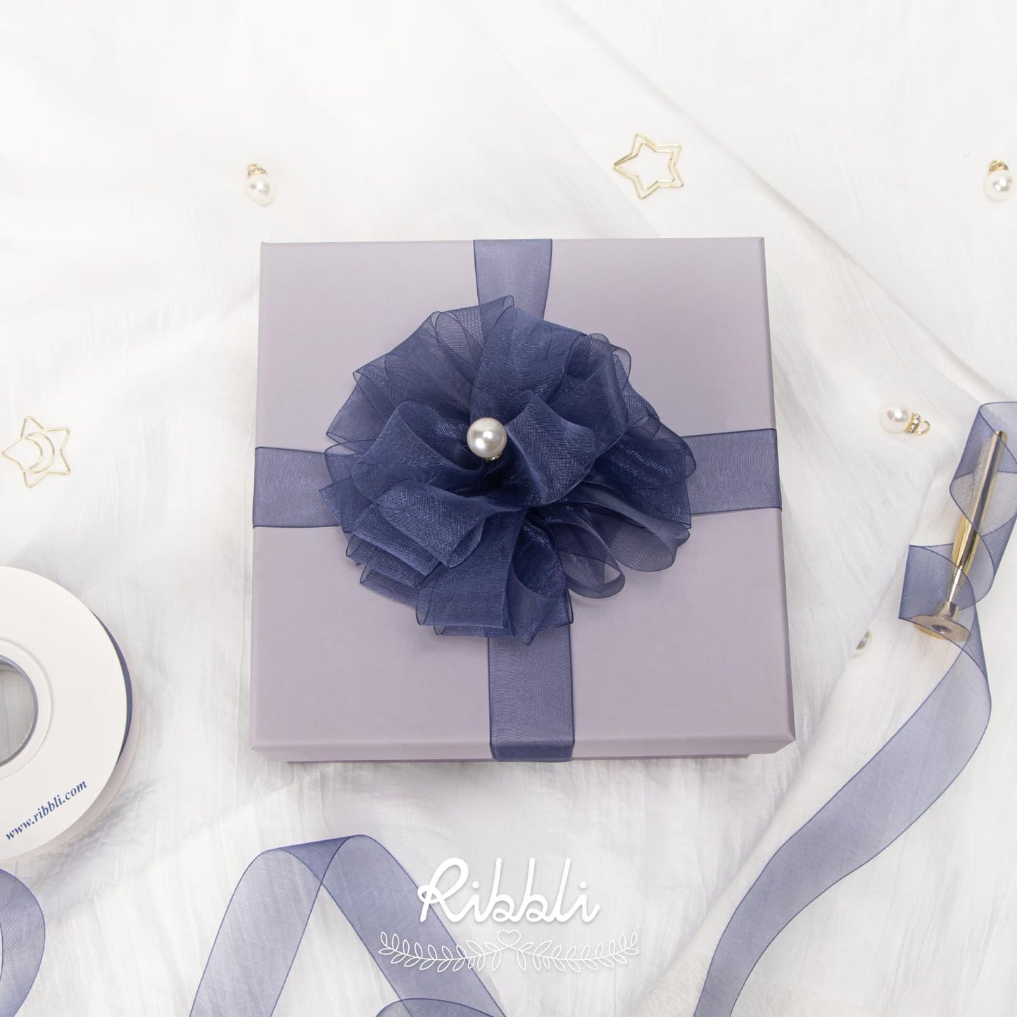 Ribbli Navy Organza Ribbon,1/2 Inches x Continuous 50 Yard,Navy Sheer Ribbon for Gift Wrapping,Cookie Wrapping,Wedding Decoration,All Crafting and Sewing