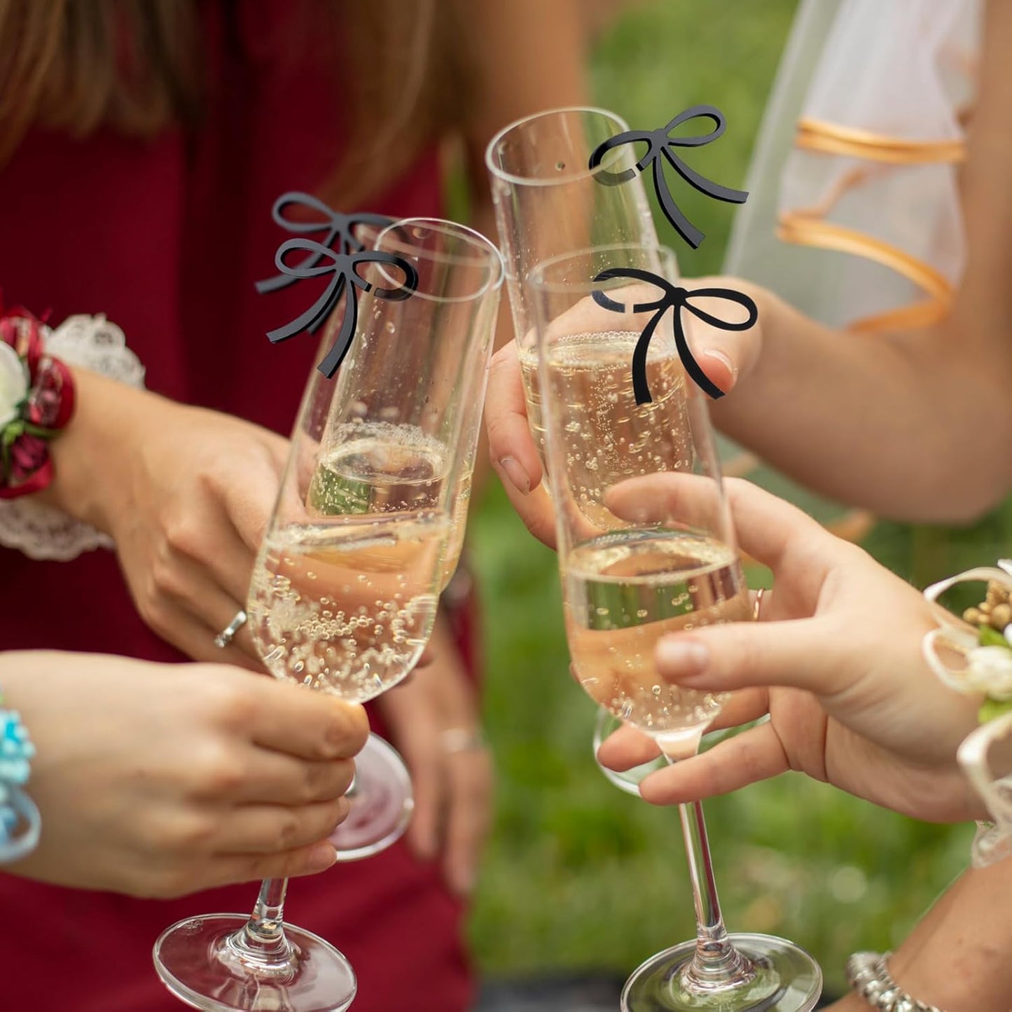 50 Pcs Bows Drink Tags Coquette Bow Wine Glass Charms Acrylic Bowknot Drink Tag for Bachelorette Birthday Wedding Coquette Tasting Party Decor Accessory (Black)