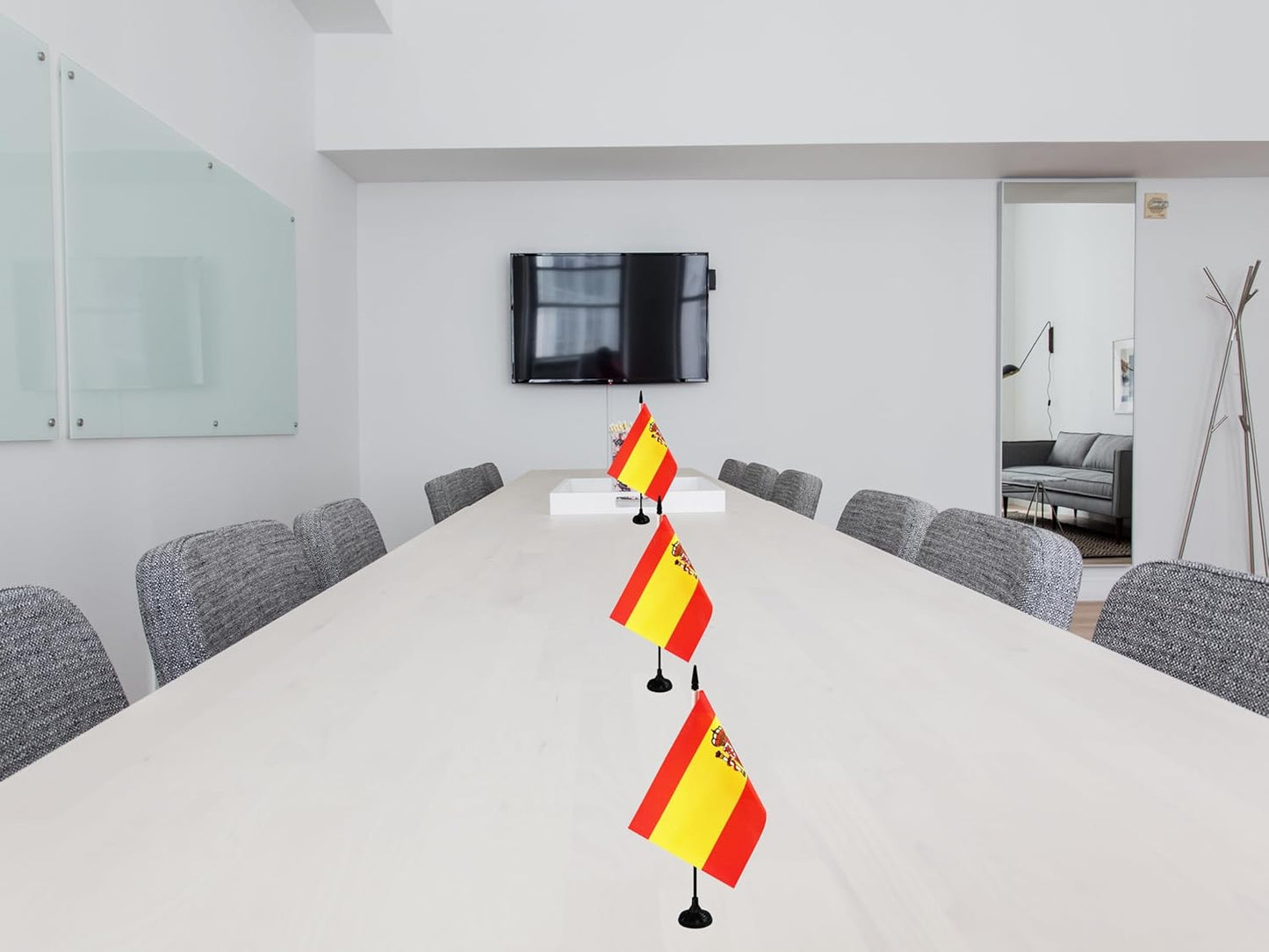 Spain Desk Flag, 12 Pack Spanish Table Office Flag with Black Solid Pole and Stand Base, International Country Flag, Festival Celebration, Classroom Meeting Desktop Decor (Spain)
