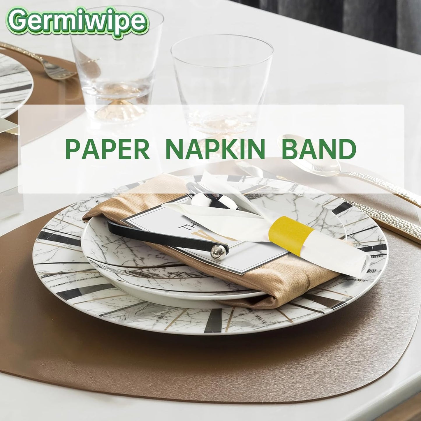 Germiwipe Paper Napkin Bands Box of 500,Napkin Rings Self Adhesive,Silverware Wraps Bands, Perfect for Birthday Parties, Weddings, Family Reunion & Events(Yellow-500pcs)