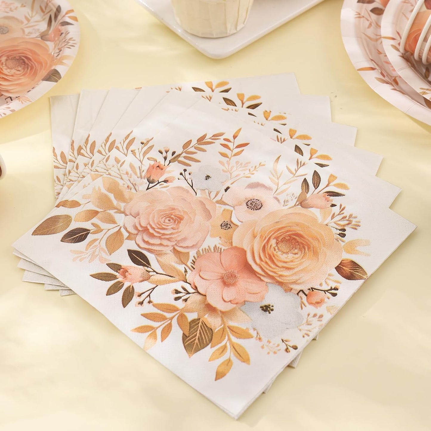 Boho Plates and Napkins Sets for 25 Guests, Floral Birthday Party supplies for Boho Fall Party Decorations