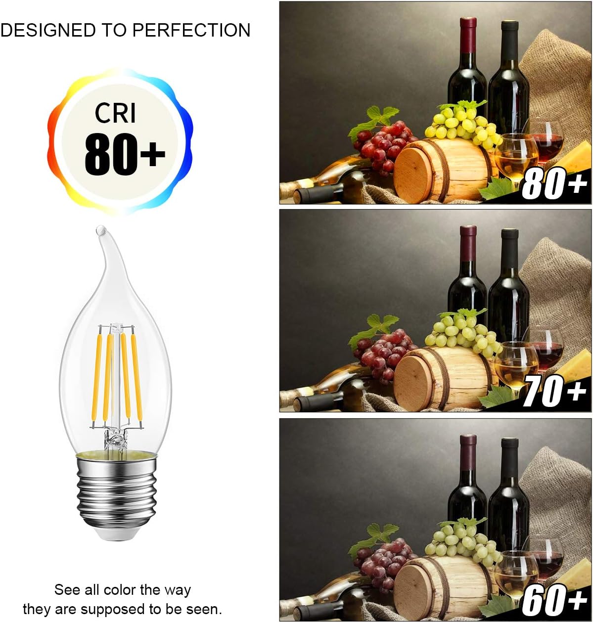 LVWIT Flame Tip LED Filament Bulb Candelabra E26 Base Dimmable 4.5W (60W Equivalent) B11 Chandelier Candle Light Bulb,2700K Warm White 12-Pack