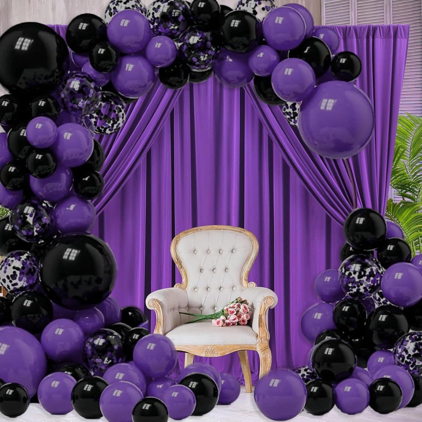 10 x 7 Feet Purple Backdrop Curtain for Partie, Background Curtains for Photoshoot, Birthday, Wedding, Halloween, Thanksgiving, Christmas, New Year Party Decorations 5Ft x 7Ft, 2 Panels