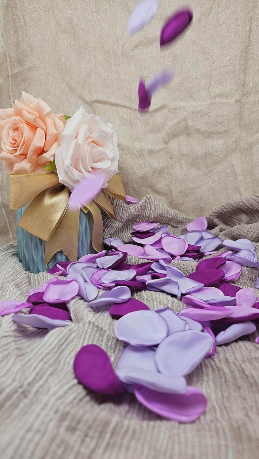 ZOOYOO 200Pcs Silk Rose Flower Petals For Valentaine's Day,Wedding Flower Gril Basket,Aisle Scatter,Table Centerpieces,Romantic Night Decoration,3.5cm Each(Purple Series)