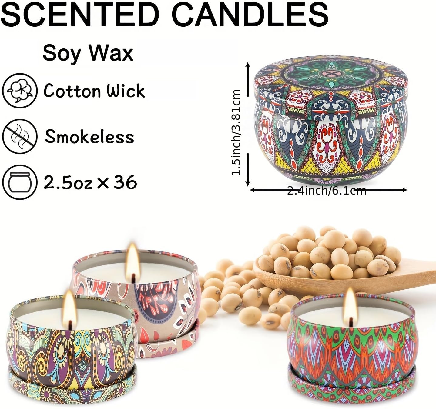 Scented Candles Gifts Set of 36 β 2.5oz Aromatherapy Travel Tin Candles, Relaxing Fragrances for Home, Spa, Gifts for Family, Friends, Teachers, Thank You Presents (Assorted Scents).