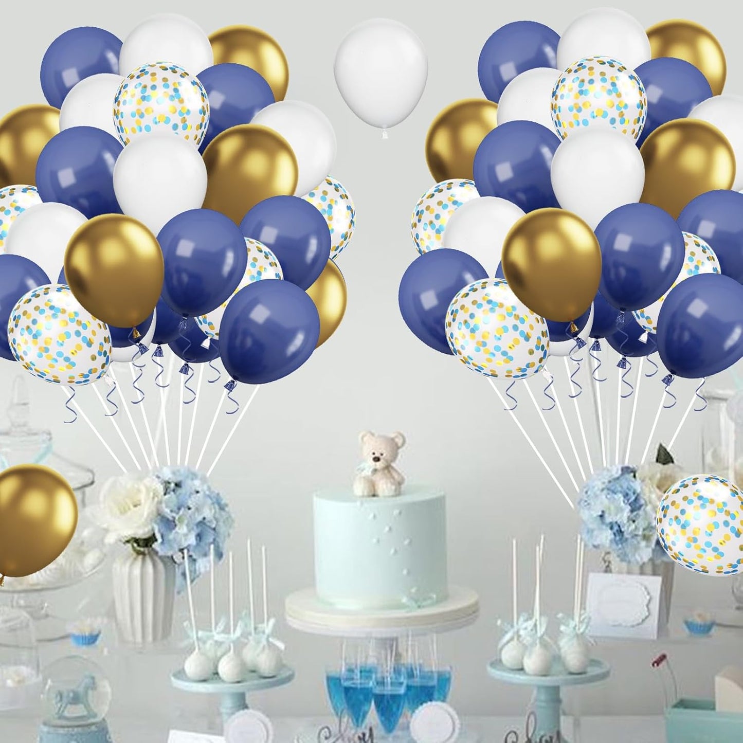 Navy Blue and Gold Balloons, 60Pcs Night Blue Gold Balloons, 12 Inch Metallic Gold Blue Confetti Balloons White Latex Balloons for Boys Birthday Baby Shower Wedding Graduation Party Decorations