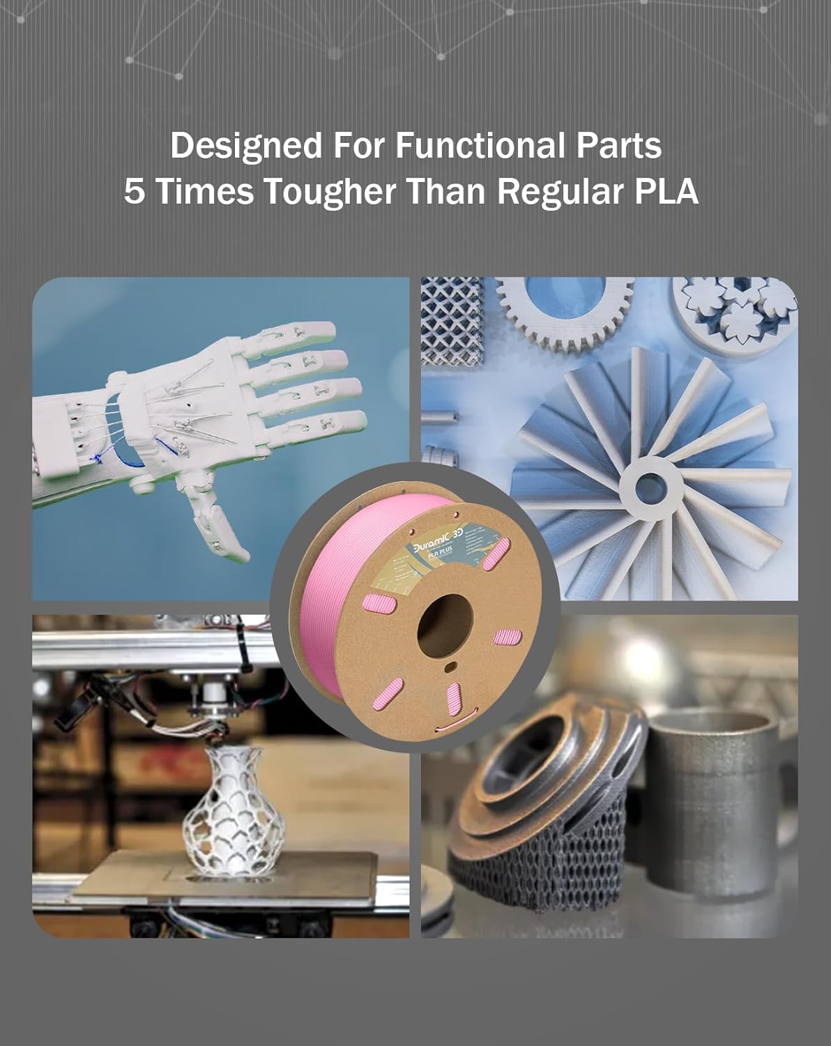 DURAMIC 3D PLA+ Filament 1.75mm 1Kg Pink, PLA Plus Filament 1Kg Spool(2.2lbs) Tougher and Stronger, Dimensional Accuracy Probability +/- 0.02mm