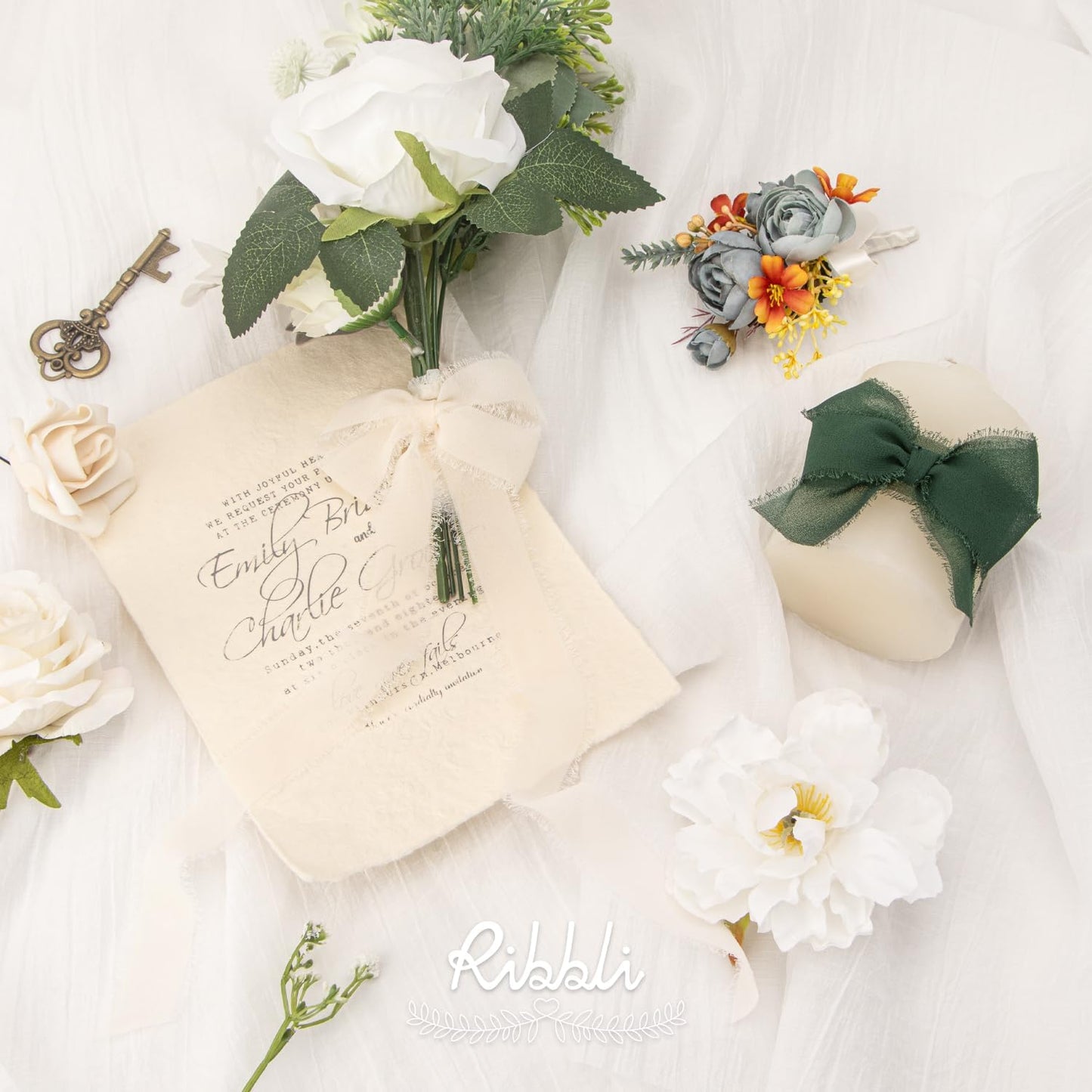 Ribbli Red White Green Christmas Ribbon 1 Inch x 3 Rolls Total 24 Yards Handmade Fringe Chiffon Silk Ribbon for Gift Wrapping DIY Crafts Home Decor