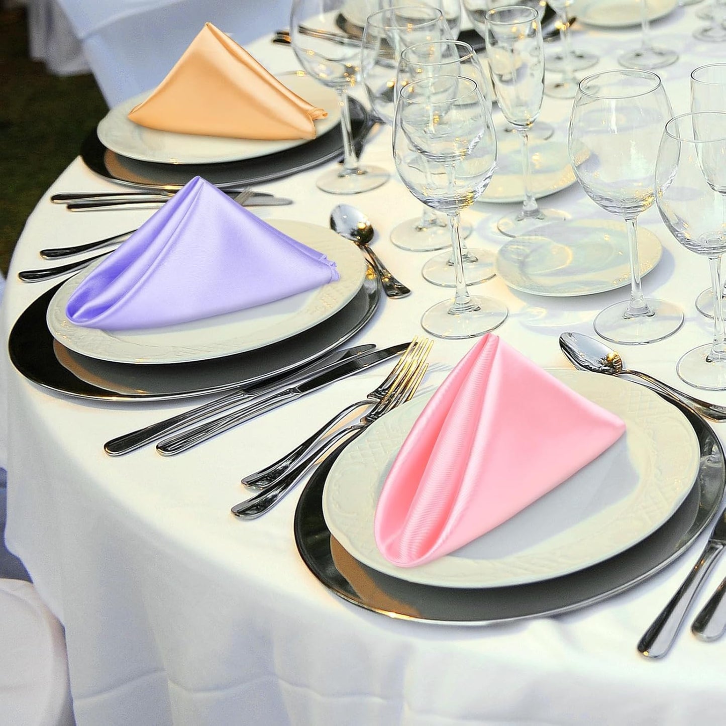 Aneco 12 Pieces Satin Napkins Soft Dinner Napkins Multicolor Square Weddings Table Napkins 17 x 17 Inches for Restaurant Weddings Party Dinner Decoration (Pastel Rainbow)