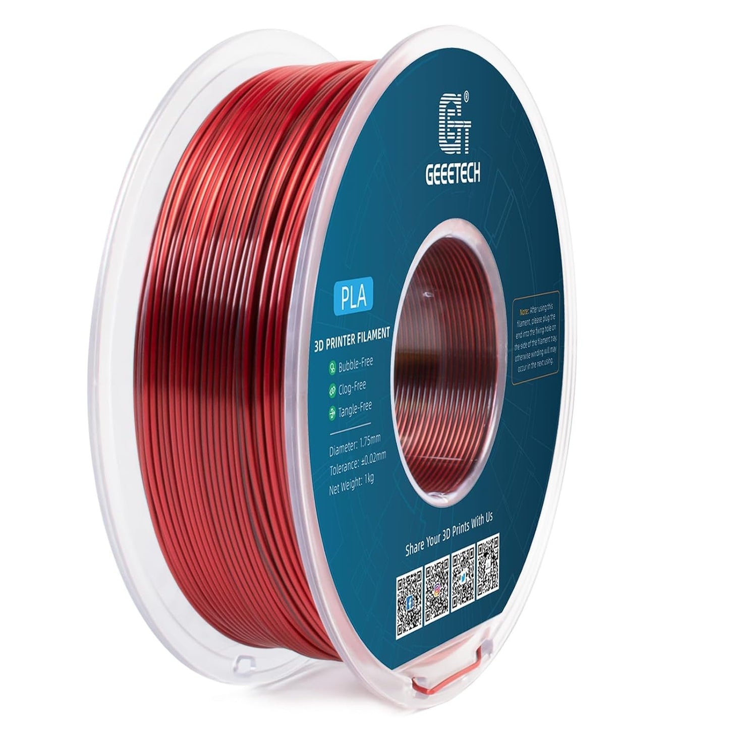 Geeetech Silk PLA Filament 1.75mm Silk Dual Color Filament, Coextrusion Dichromatic Metal-Like Shiny Consumable 1kg (2.2lbs) 1 Spool, Dimensional Accuracy +/- 0.02 mm, Black Red