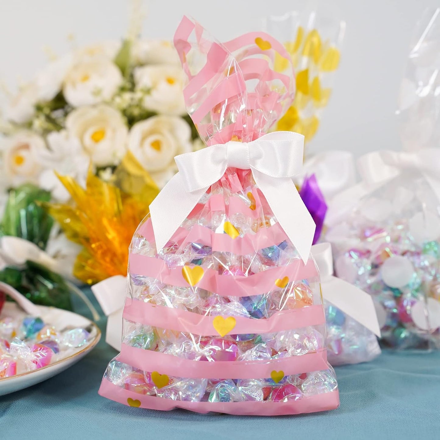 AIMUDI White Bows Bulk 2.5" Christmas Bows Premade Small Bows Pre Tied Mini White Stick On Bows for Wedding Favor Twist Tie Bows for Baby Shower Decorations Bows for Gift Wrapping - 50 Counts