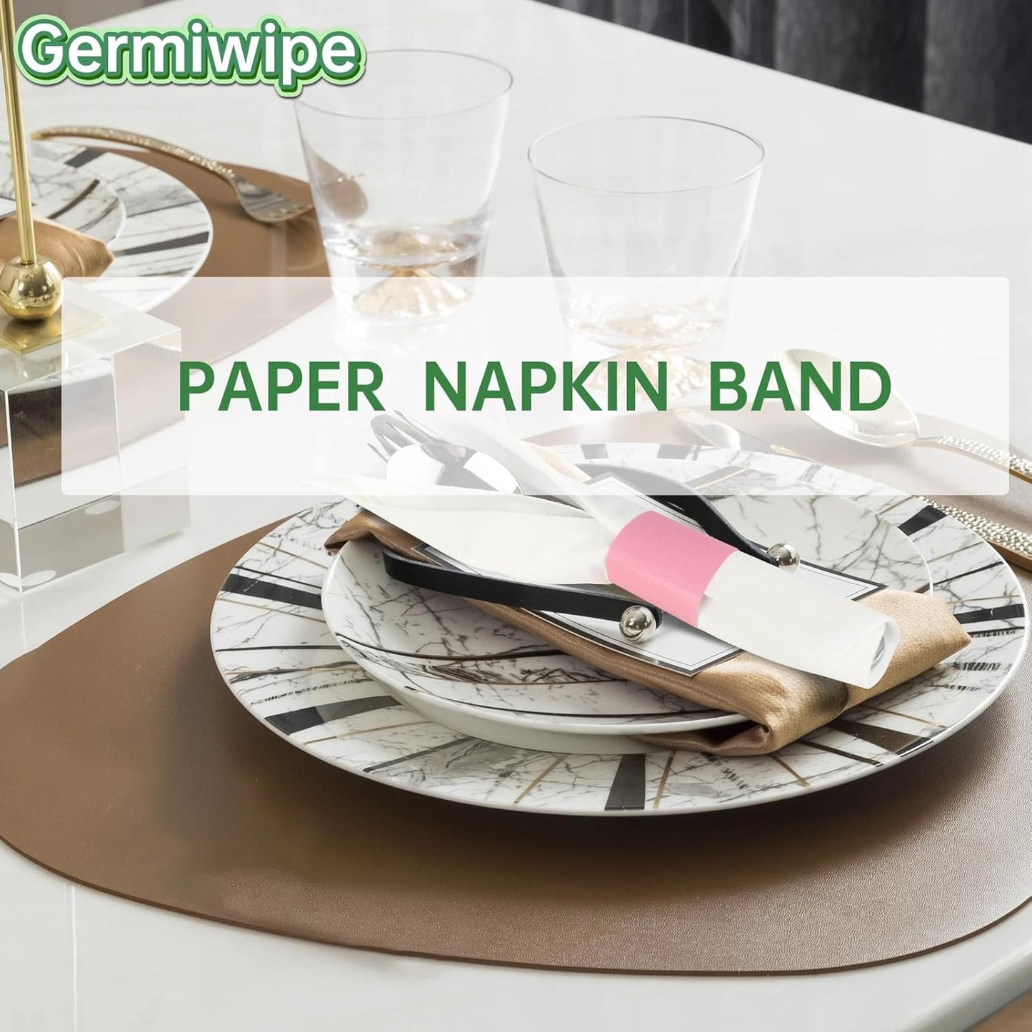 Germiwipe Paper Napkin Band Box of 500,Napkin Rings Self Adhesive,Silverware Wraps Bands (Pink, Pink-500pcs)