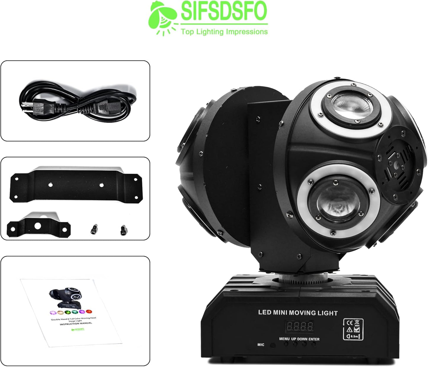 LED Moving Head DJ Light Rotating Beam Stage Lights Pin Spotlight Event Sound Control Dmx512 Disco Lighting KTV Disco Party Wedding Concert Festivals… (2Head DJ Light)