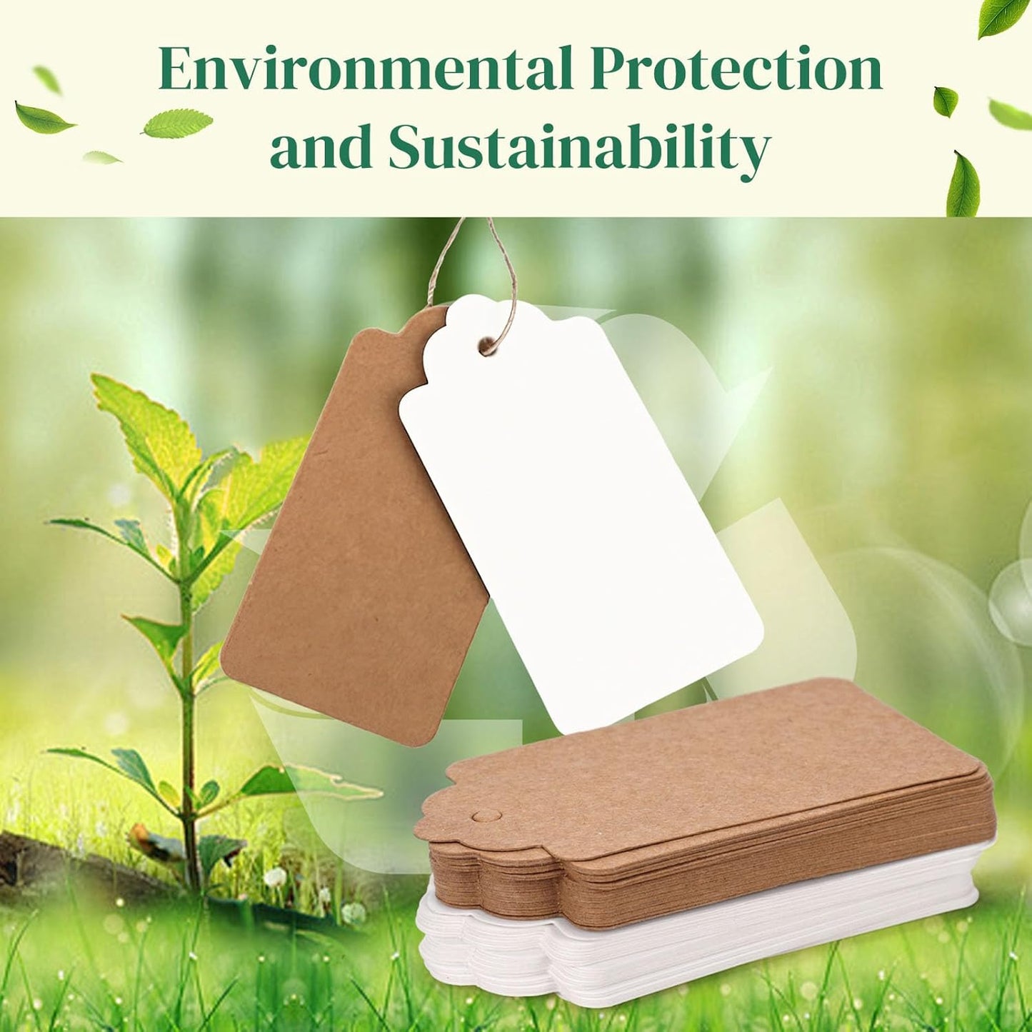 SallyFashion 200pcs Gift Tags with String Attached, 2x4 inch Kraft Paper Hang Tags for Clothes DIY Crafts Wedding Holiday (Brown White)