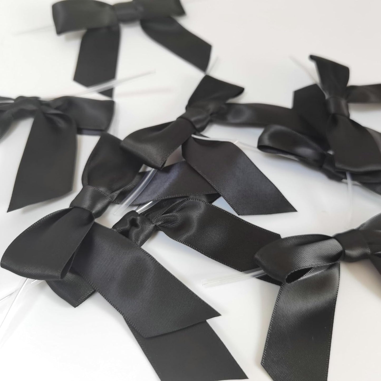 50pcs 3-1/2" Black Satin Ribbon Bows with Twist Ties Giant Bows for Fathers' Day 7th of July Gift Packing&Wrapping (Black)