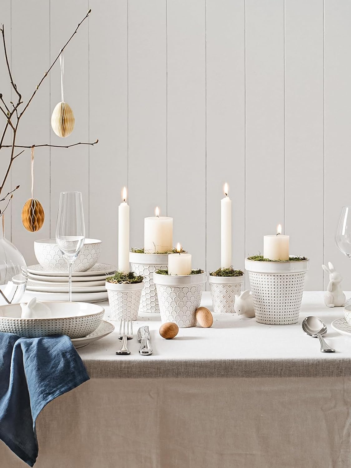 LE TAUCI Ceramic Plant Pots, 4.9 Inch Flower Pots with Drainage Hole & Saucer, Embossed Planter Pots for Indoor Plant Succulent, Orchid, Cactus, Home Decor - Set of 4, Arctic White