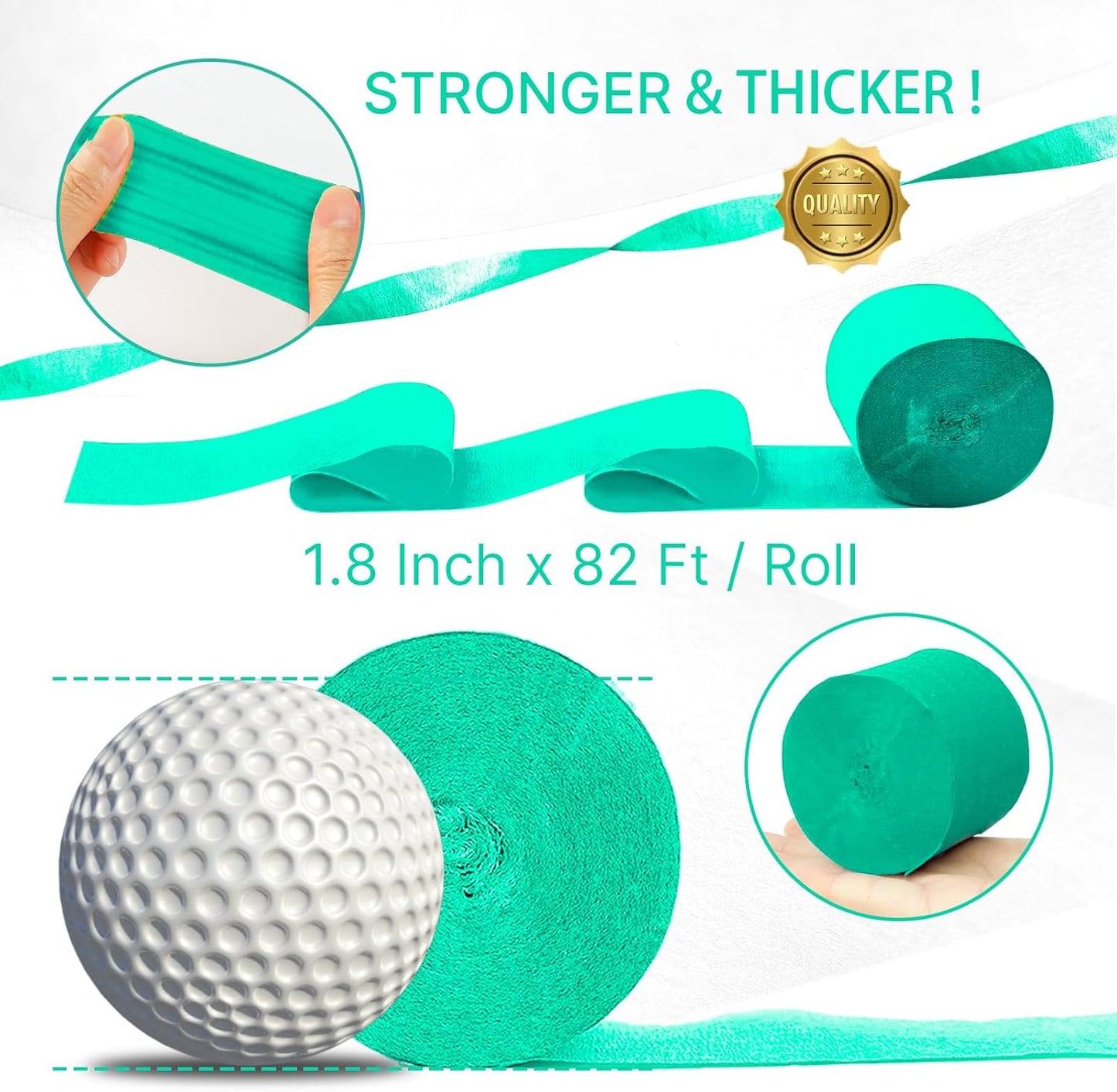 PartyWoo Mint Green Crepe Paper Streamers 4pcs 328ft Pack of Light Pastel Peppermint Green Turquoise Teal Crepe Paper Streamers for Baby Shower Wedding Engagement Birthday Pool Tea Party Decorations