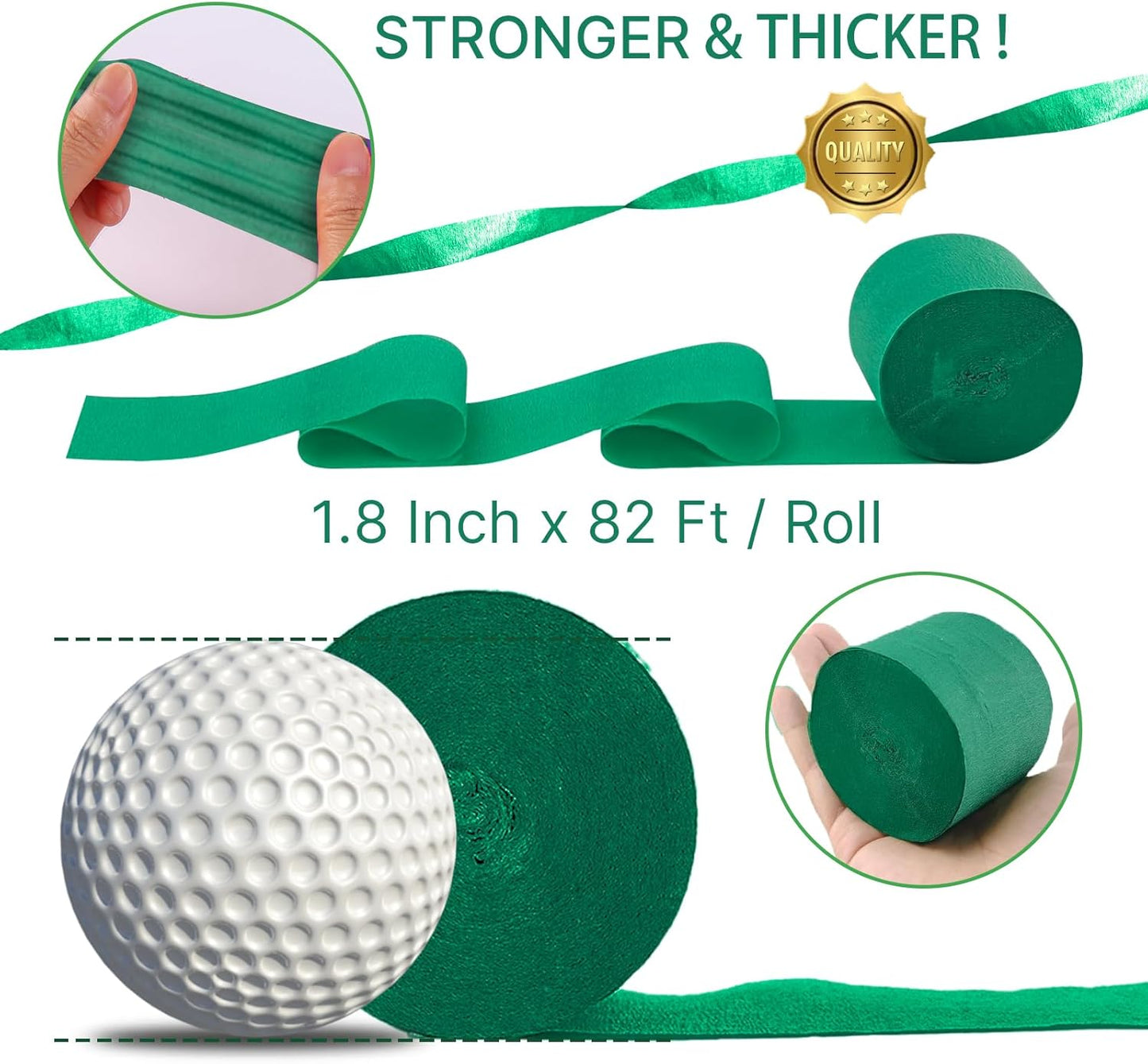 PartyWoo Dark Green Crepe Paper Streamers 4pcs 328ft Pack of Emerald Forest Hunter Green Crepe Paper Streamers for Birthday Baby Shower Woodland Dinosaur Jungle Football Theme Party Decorations