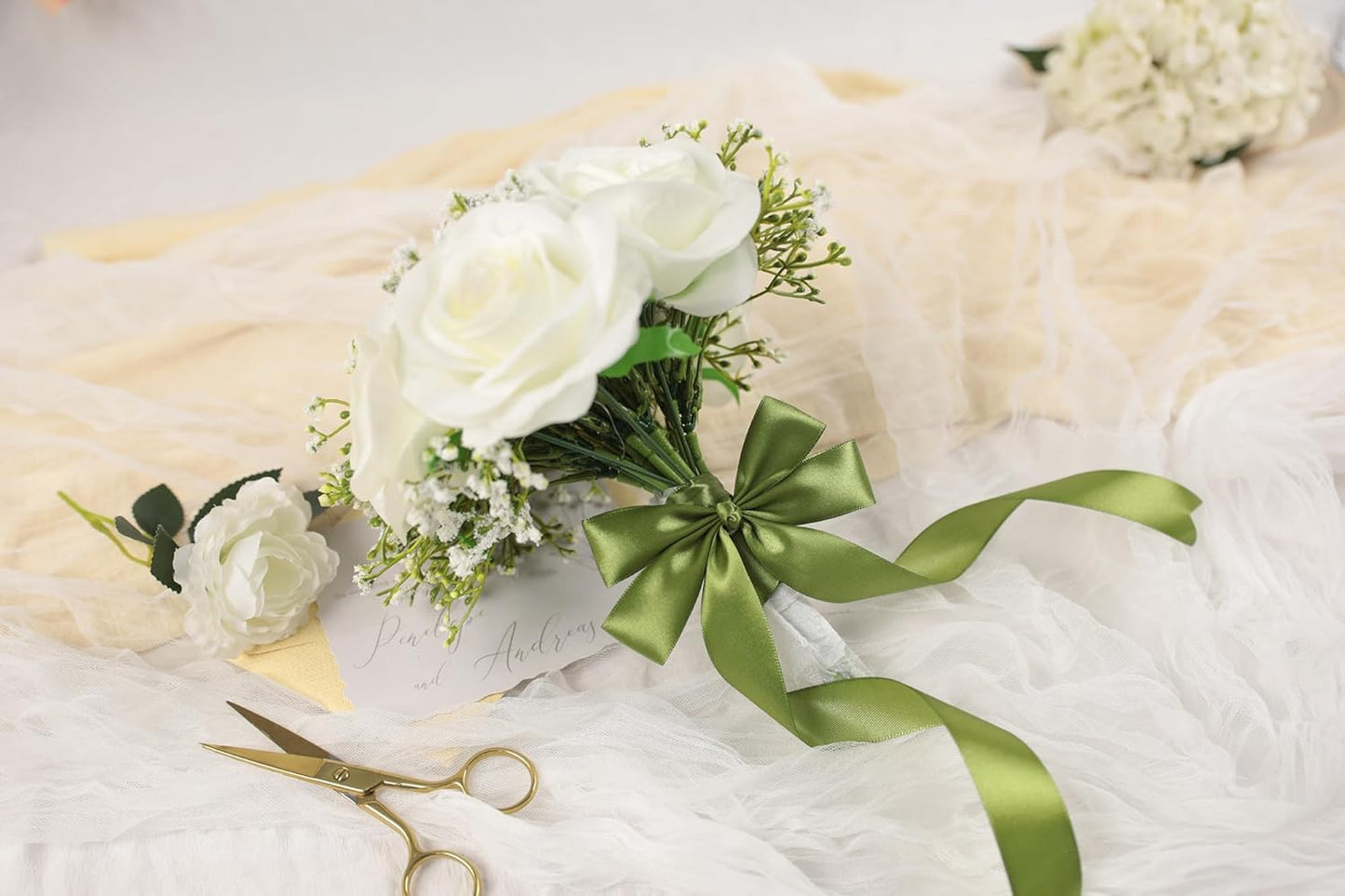 Olive Green Satin Ribbon 1 inch X Continuous 100 Yards, Single Face Polyester Ribbon Perfect for Gift Wrapping, Flower Bouquet, Wedding Decor, Crafts, Bow Making, Sewing and More