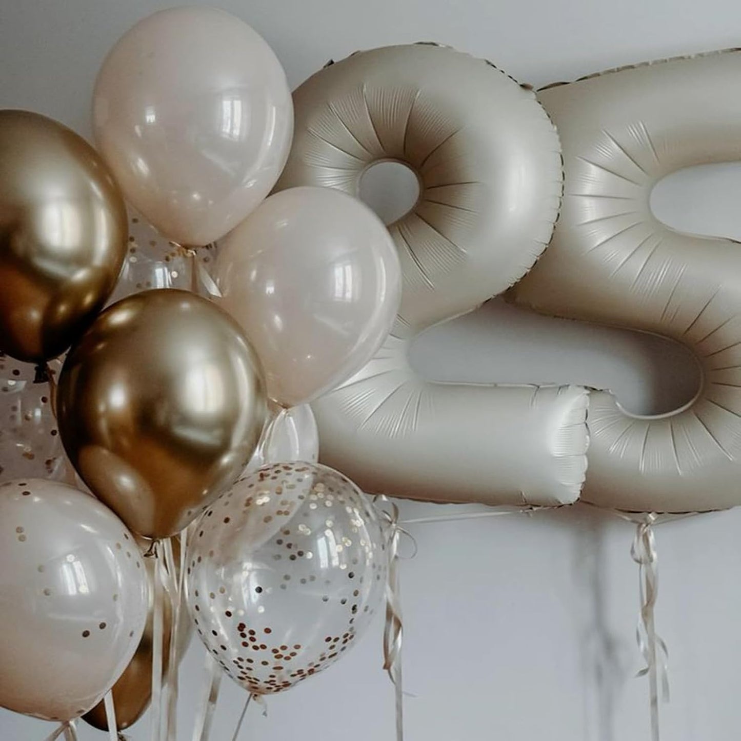 40 Inch Big Cream White Number Balloon Birthday Decoration, Number 5 Helium Balloon 15 25 35 45 50 Years old Birthday Anniversary Party Supplies Foil Number Balloons Supplies Decorations