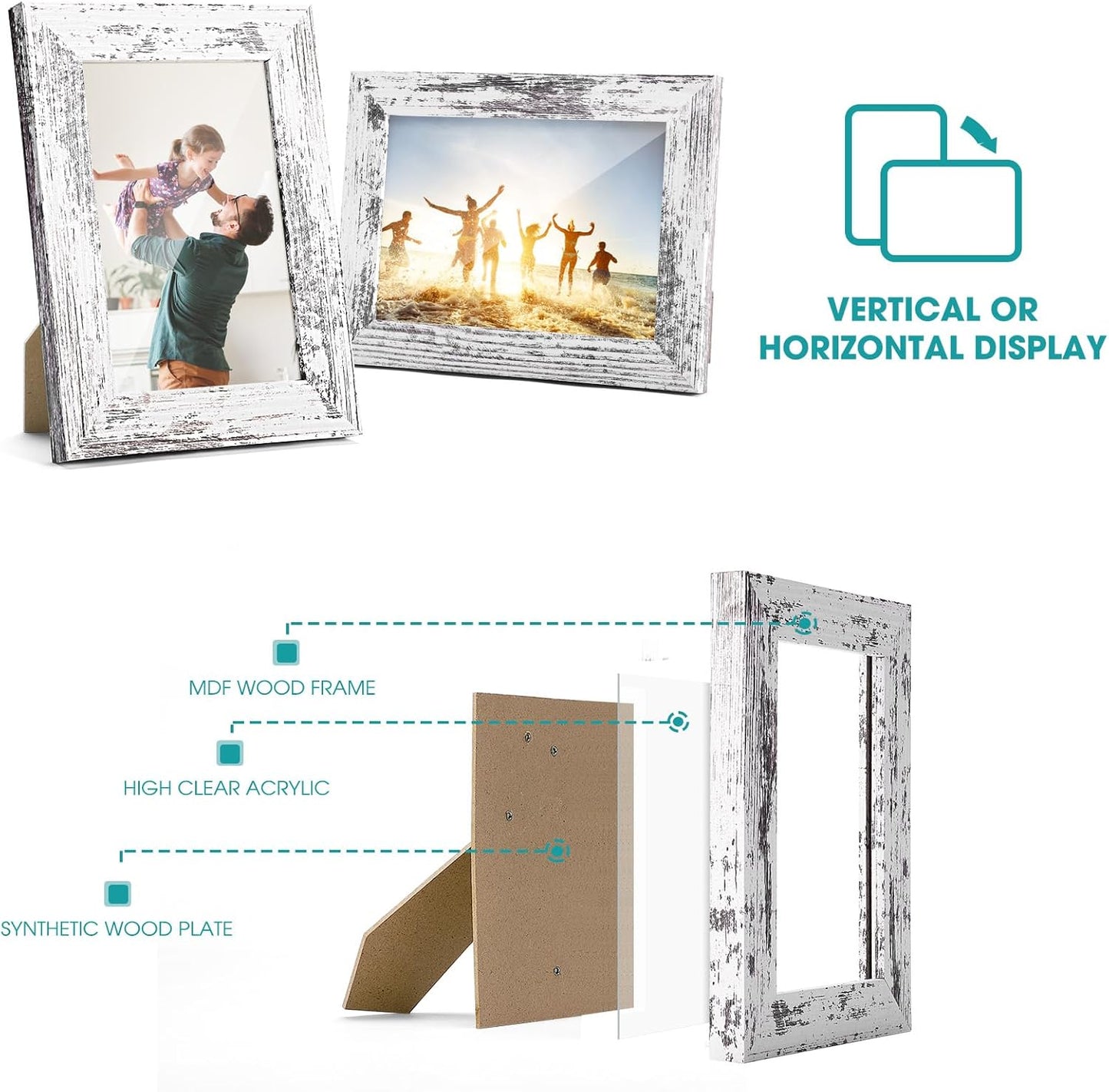 TWING 5x7 Picture Frame Set of 6,Multi Rustic Photo Frame Collage for Tabletop Display or Wall Hanging,Distressed White,Ideal Gifts