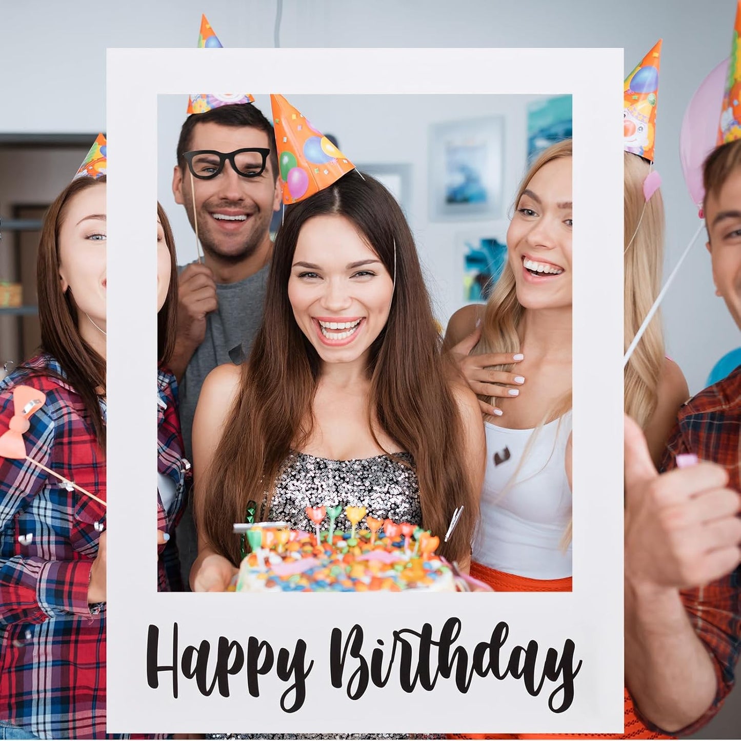 32 x 24 Inch Large Photo Booth Props Picture Frame Happy Birthday Party Frame DIY Cutouts Photo Booth Props Selfie for Party Supplies Favors(White Blank,Happy Birthday)