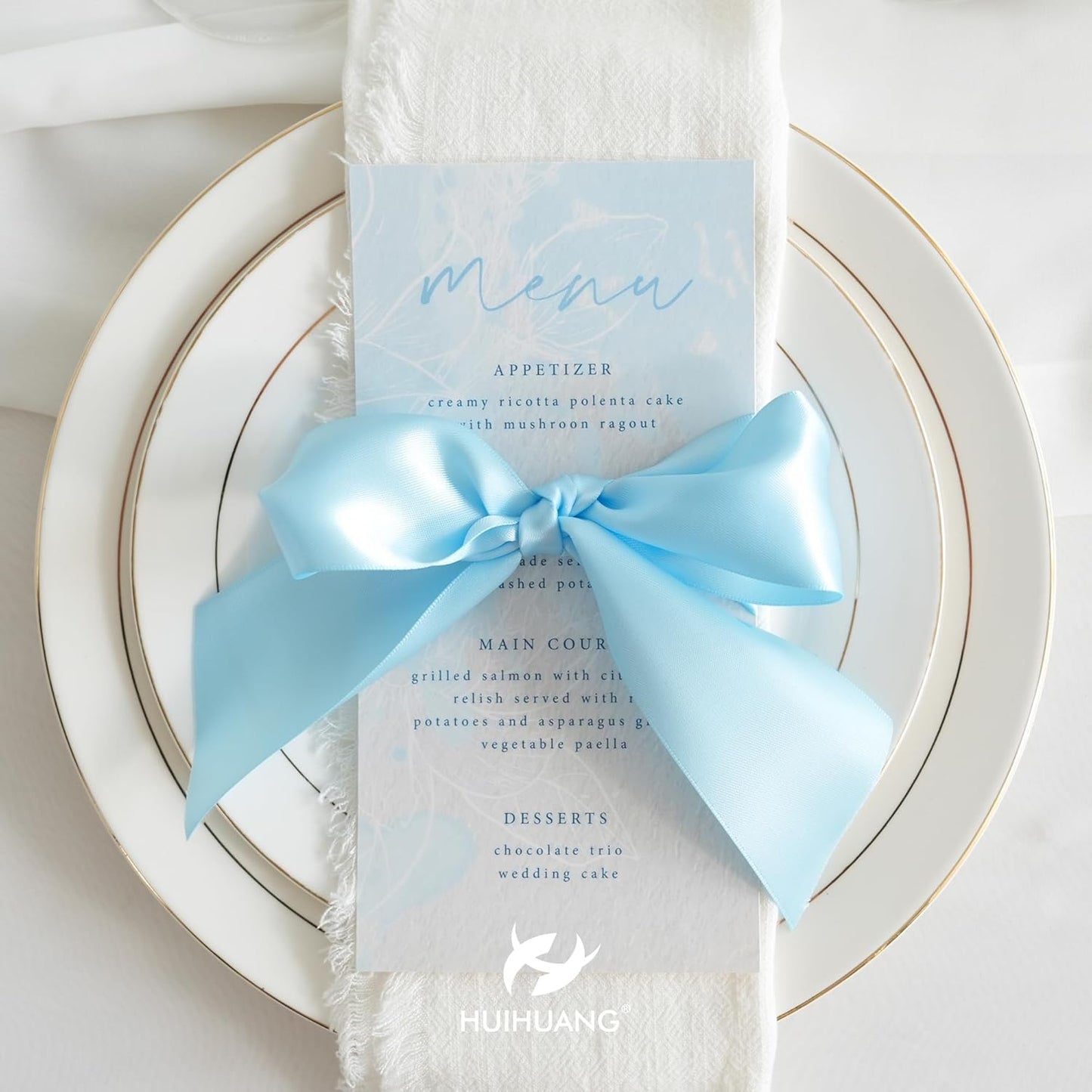 HUIHUANG Baby Blue Satin Ribbon - 1.5 inch Double-Faced, 50 Yards for Gift Wrapping, Flower Bouquets, Invitations, Baby Showers & Bows