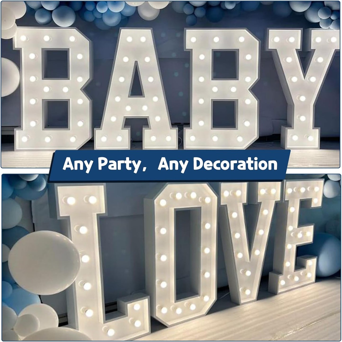 Marquee Letters 3 Feet Tall Large Light Up Letters Baby Shower Decorations Wedding Engagement Happy birthday White Party Decorations Marry Me Sign Big Cardboard Backdrop C
