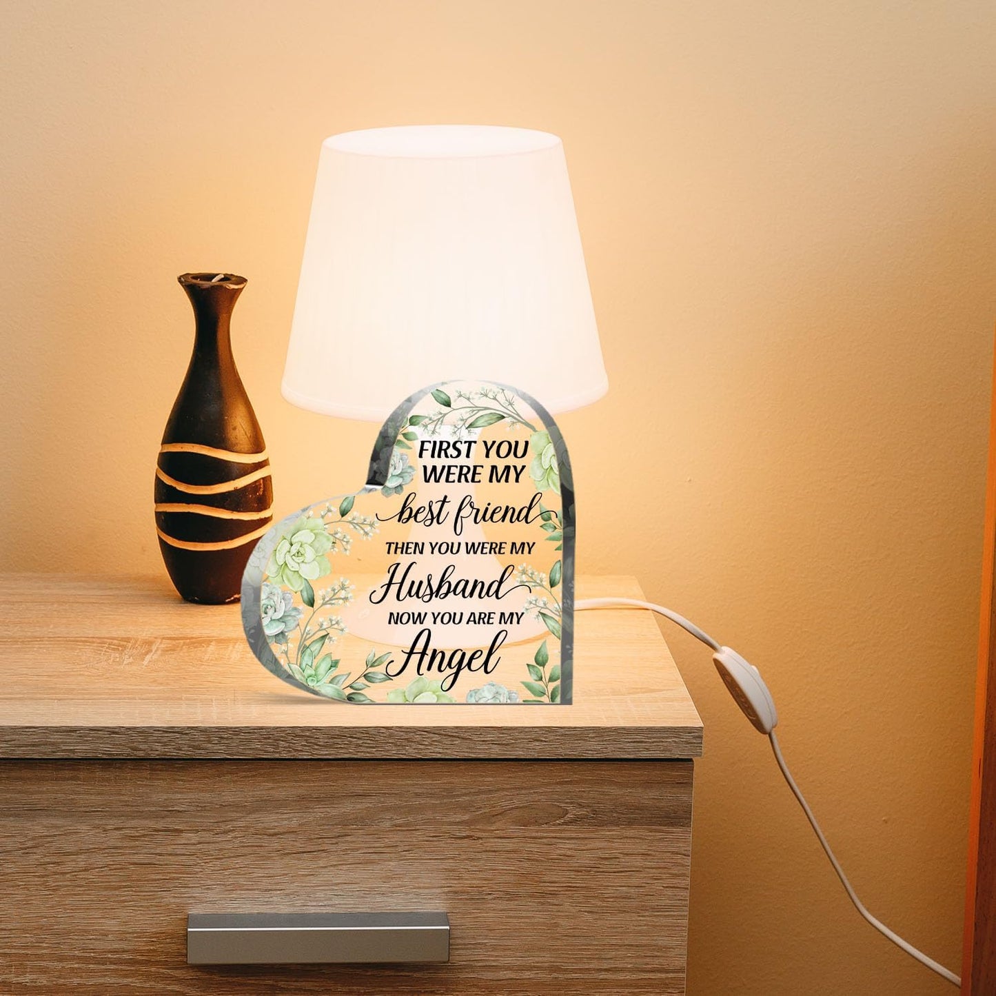 QUPT In Memory of Husband Acrylic Heart Plaque, Bereavement Condolences Grief Plaque, Funeral Remembrance Decor Ornament Sign