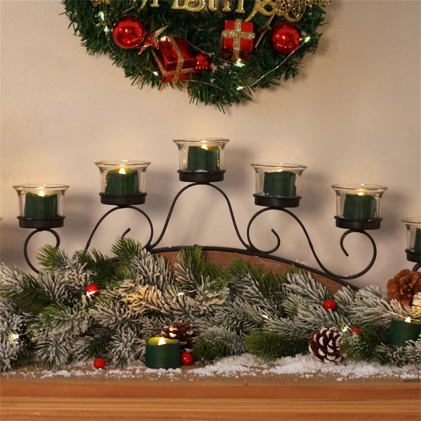 Homemory 24Pcs Green Tea Lights Battery Operated, Flameless Flickering Green Candles, Holiday Candles for Christmas, Home Decor, Theme Party