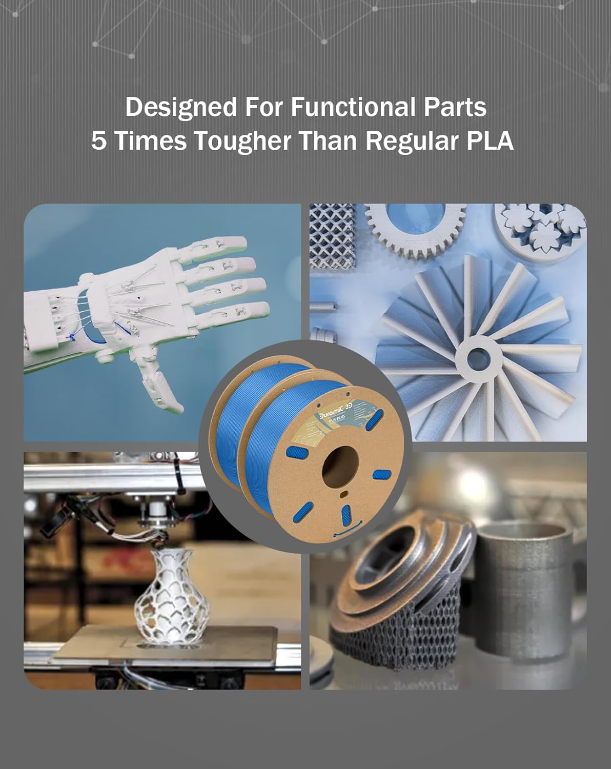 DURAMIC 3D PLA+ Filament 1.75mm 2Kg Blue, PLA Plus Filament 2 Pack 1kg Spool(2.2lbs) Tougher and Stronger, Dimensional Accuracy Probability +/- 0.02mm