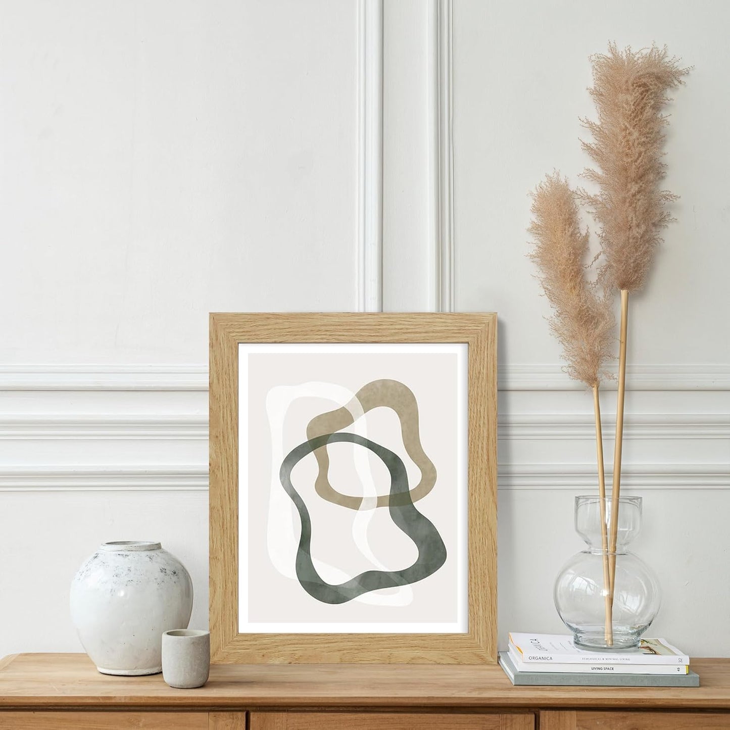 8x10 Picture Frame Set of 2, Natural Oak Wood Frame with Glass Collage Frame, Display Pictures Two 4x6 With Mat or 8 x 10 Without Mat - Horizontal or Vertical Wall Mounting