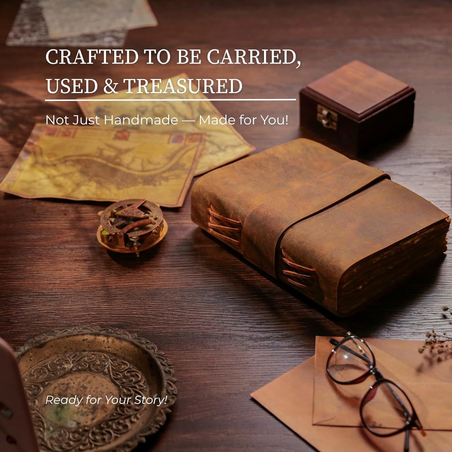 NomadCraftsCo. Vintage Leather Journal - Lock Closure, Book of Shadows Journal, Grimoire Journal, Witch Journal, Vintage Journal 240 pages Antique Deckle Edge Paper