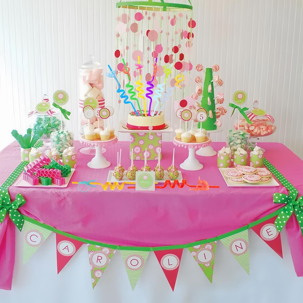 24 Reusable Gymnastics Party Glitter Straws,Cartoon Dance Aerobics Decoration Glitter Straws For Gymnastics Disco Party Favors With 2 Brushes 8Color