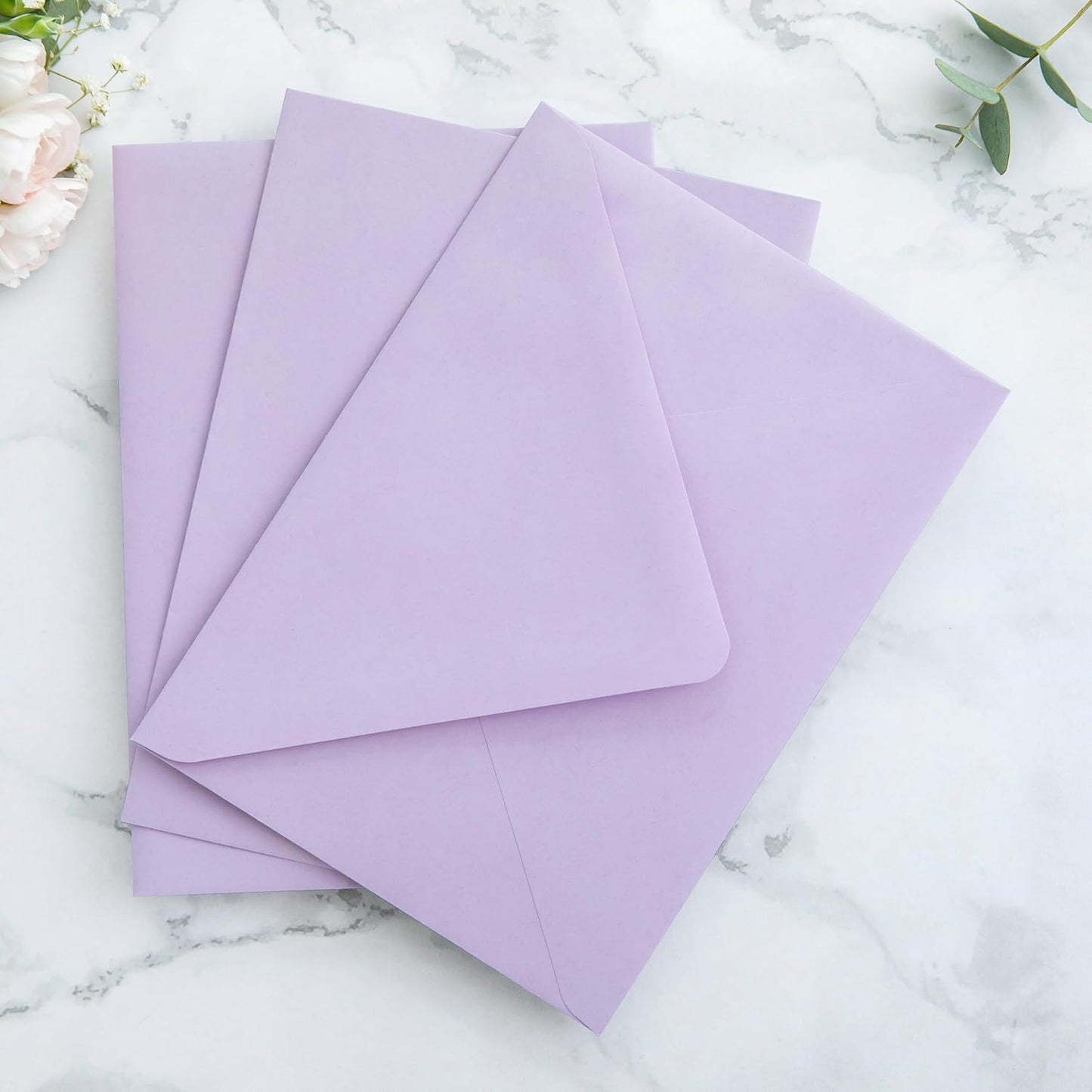 PONATIA 50PCS A7 Euro Flap Envelopes, 5.25 x 7.25'' Lilac Flowers Liner Envelopes for 5x7 Weddings Invitations, Photos, Postcards, Greeting Cards, Christmas Gift Cards, Acrylic Mailing