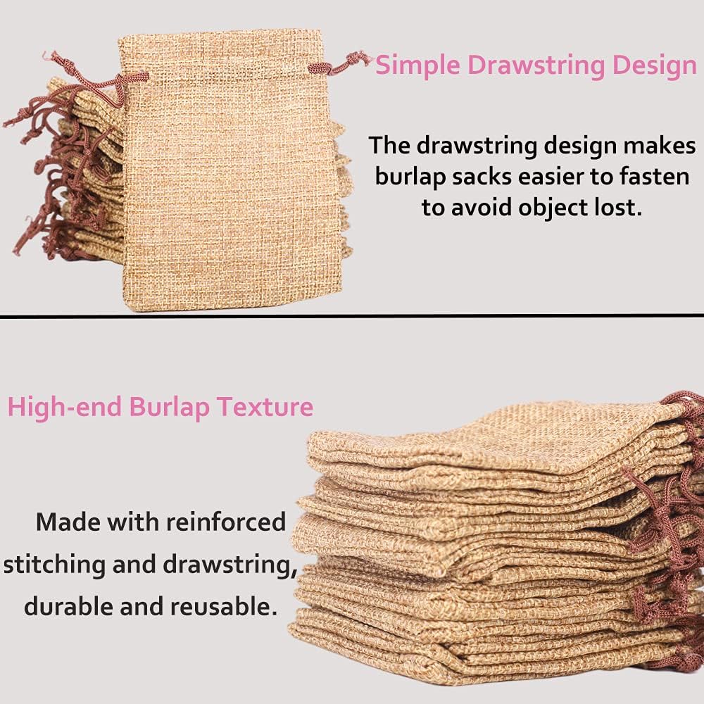 LYSXP 50PCS Burlap Bags with Drawstring,3x4 Inch Drawstring Gift Bag Jewelry Pouches for Wedding Party Favors, DIY Craft Christmas Presents