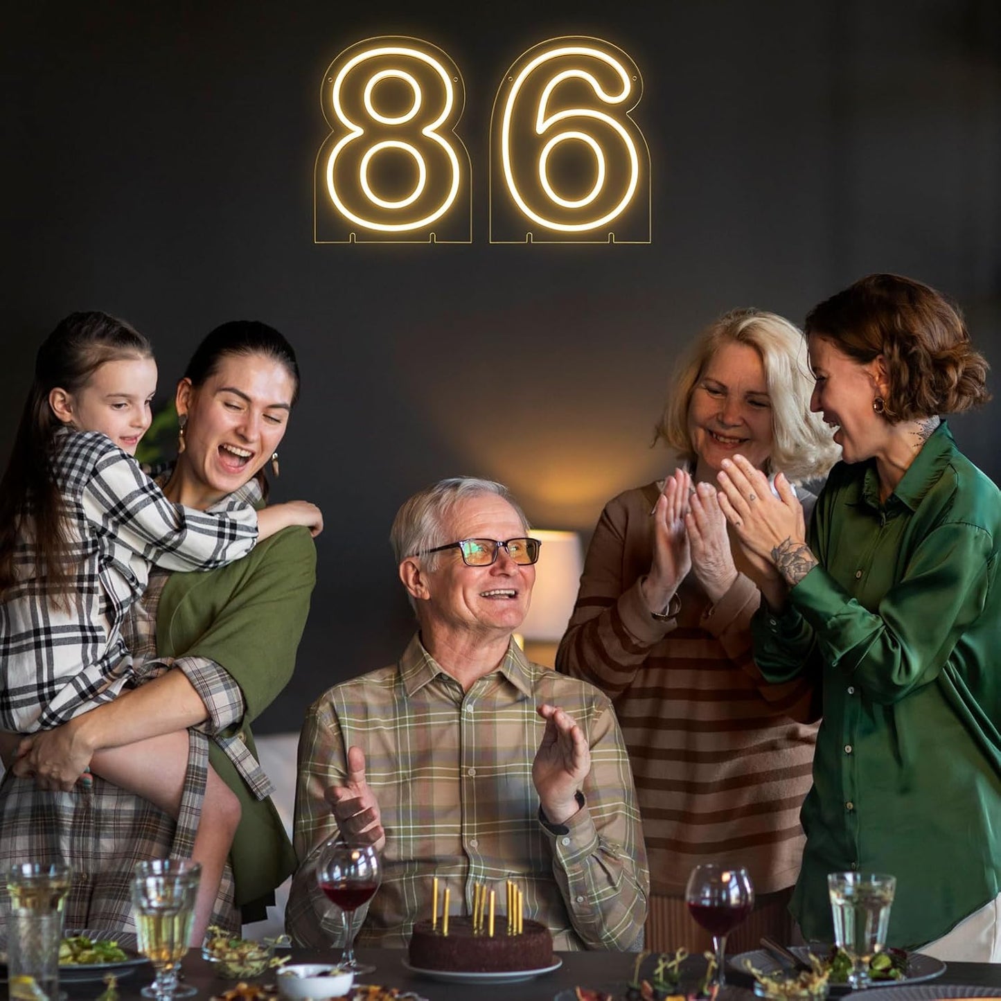 Number 6 LED Neon Sign Backdrop Birthday Party Decoration, 11.3" 11.3" Height Warm White Marquee Six Numbers Light Up Sign for Wedding Anniversary Window Wall Table, Indoor Battery Operated or USB