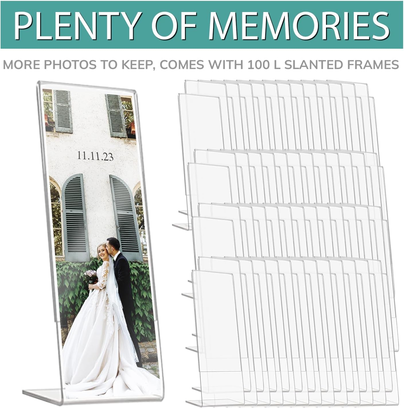 pbf PHOTO BOOTH FRAMES 2x6 Acrylic Sign Holder | 2 x 6 Vertical Stand Up Slanted Sign Holder | Acrylic Stands for Display | Clear Picture Frame, Menu Table Top Stand, Plastic Flyer Holder (100-Pack)