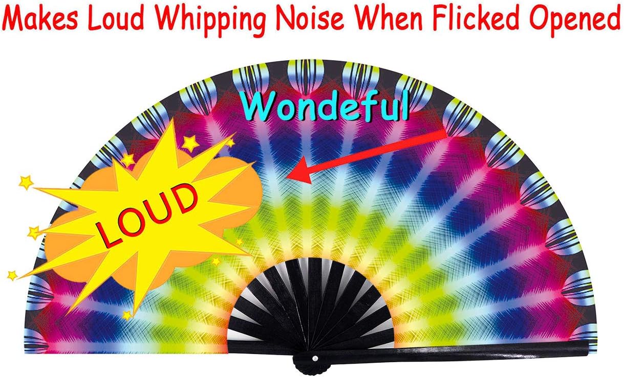 Amajiji Large Folding Hand Rave Fan Popping Fan for Line Dancing Clacking Fans for Boots On The Ground Dance,Party,Decoration,Festival (Aperture)