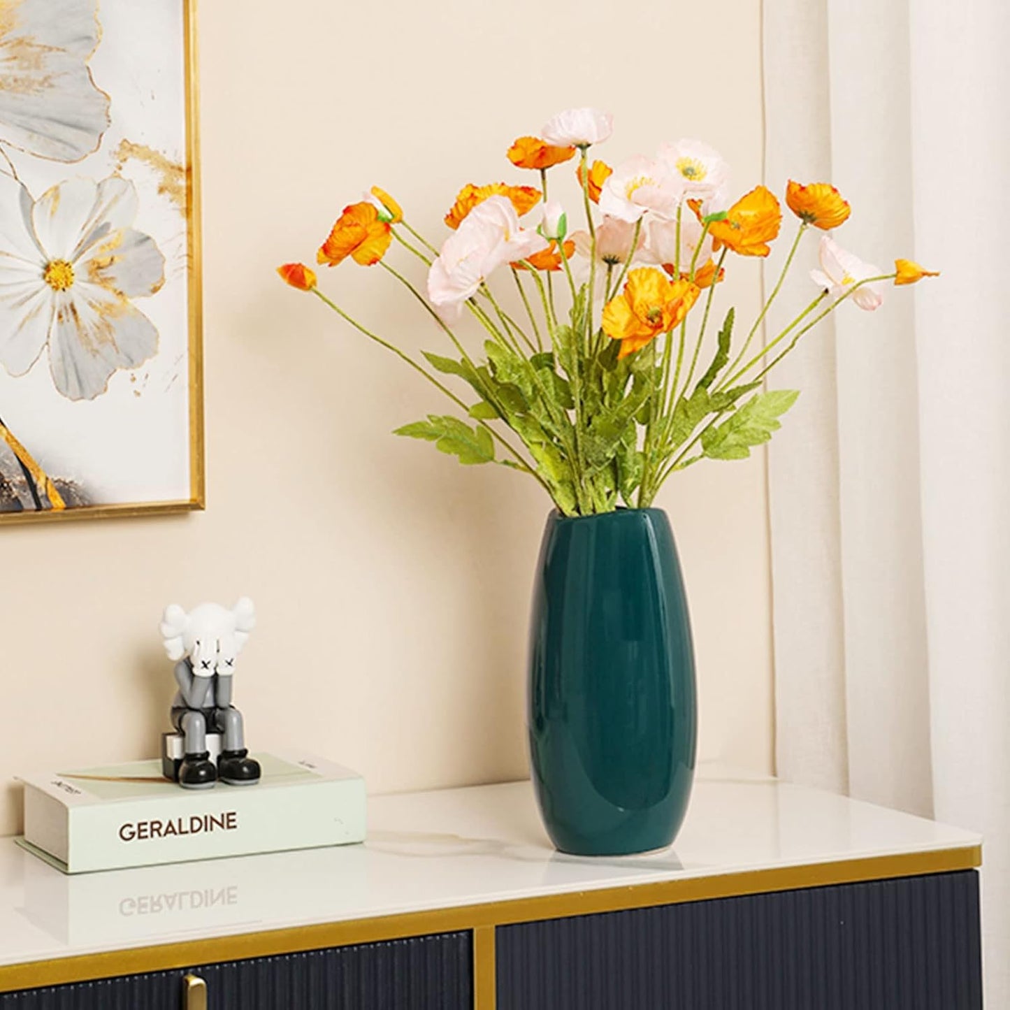 hjn Ceramic Vase Set of 3 Teal Flower Vase for Home Decor, Modern Decorative Vase for Flowers Vases for Your Ideal Shelf Decor/Table/Living Room/Kitchen/Office-Teal