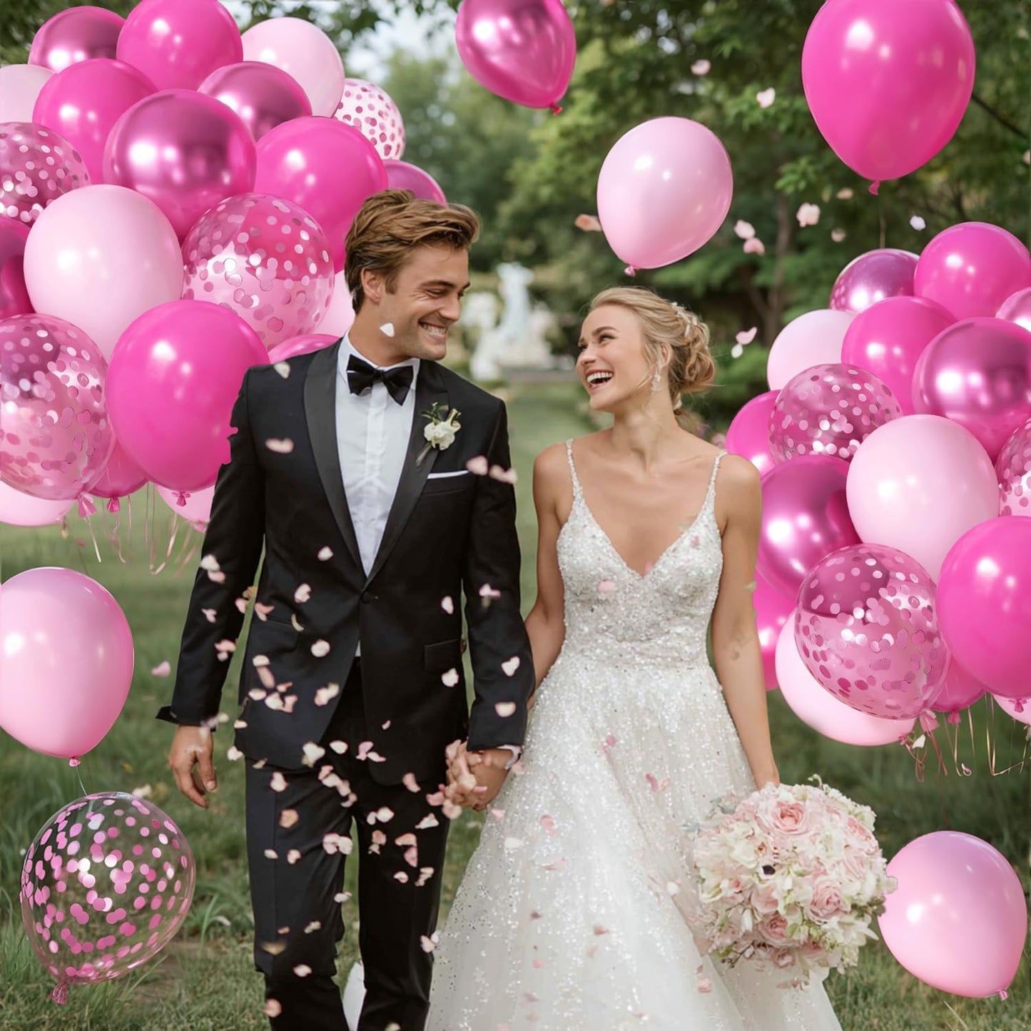 Light Pink Confetti Balloons, 50pcs 12 Inch Metallic Pink Balloons and Hot Pink Latex Balloons Baby Pink Balloon for Birthday Party Wedding Anniversary Gender Revea Princess Party Decorations