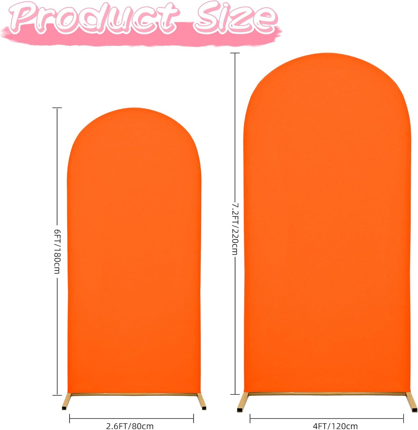 Wedding Arch Covers Arch Backdrop Cover Arch Stand Covers 7.2FT 6FT Set of 2 Arch Cover Spandex Fabric Stretchy Backdrop for Wedding Birthday Party Decoration Baby Shower (Candy Orange)