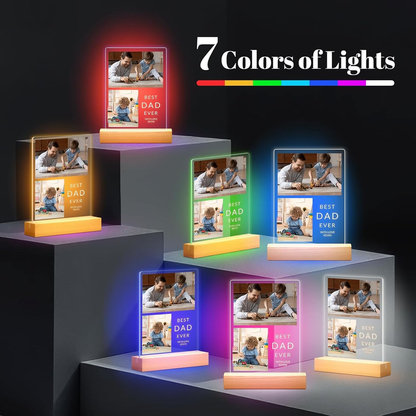 Custom Picture Frames with Photo, Personalized Photo Frame with Night Light, Customized Picture Frames, Custom Photo Gifts, Personalized Birthday Gifts for Dad, Baby, Kids, Family