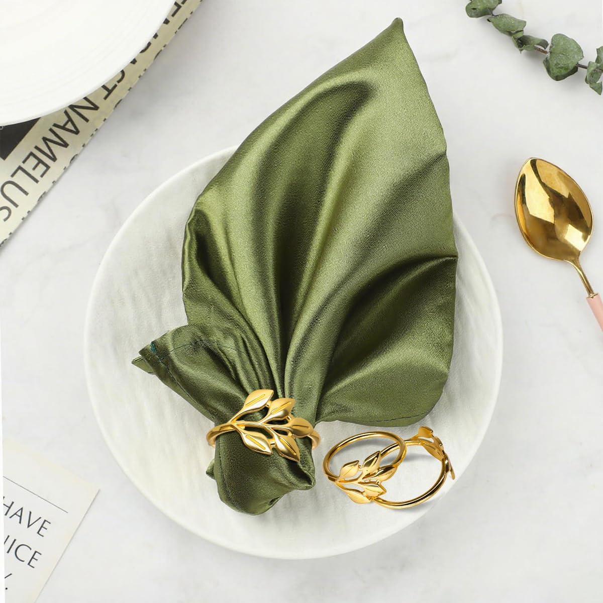 40 Pcs Leaf Napkin Rings Set, Gold Metal Napkins Rings Holders Bulk for Cloth Napkins Table Adornment for Wedding, Birthday, Thanksgiving, Christmas, Banquet, Dinning Table Decorations