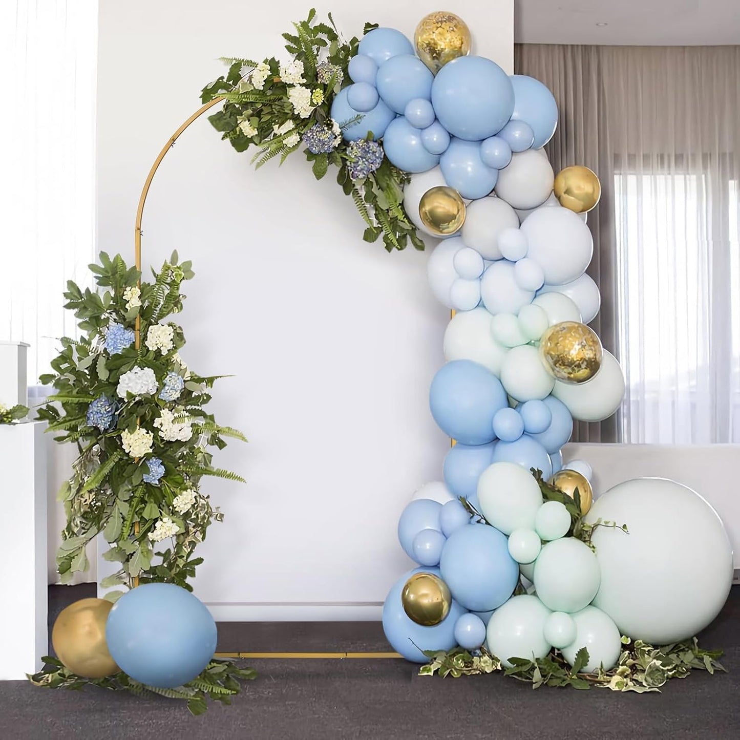 Skypatio 7.2FT Wedding Metal Arch Backdrop Stand with White Backdrop Cover, Balloon Gold Arch Stand for Birthday Party Baby Shower Wedding Decoration Stand for Backdrop
