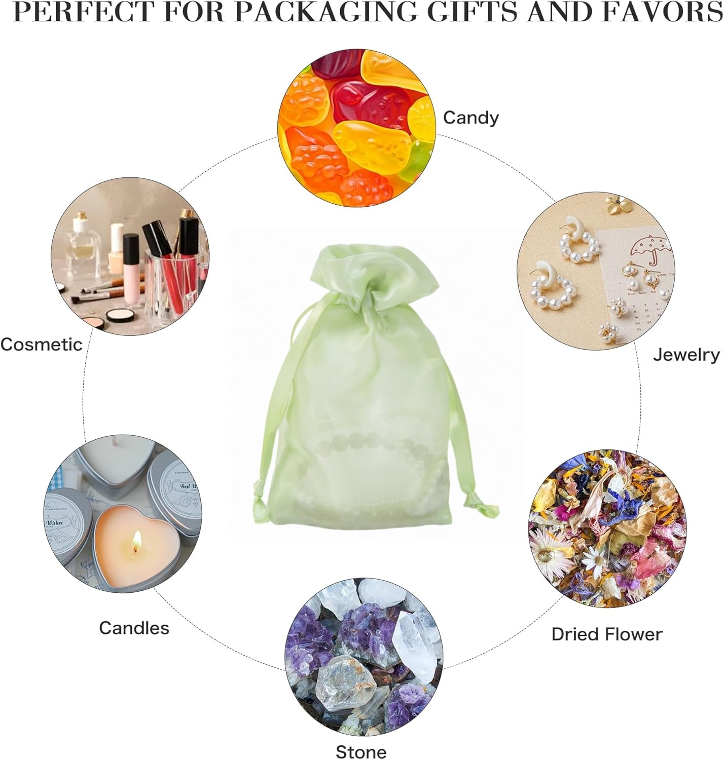 QIANF 20 Pcs Light Green Organza Bags 6X9 inch for Wedding Favors with Drawstring, Mesh Gift Bags Jewelry Pouch for Candy Bridal Shower Party Favor Baby Shower Christmas