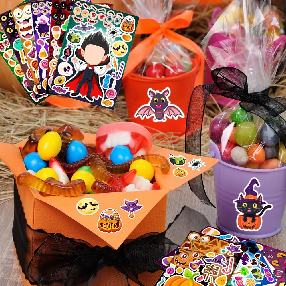 36 Sheets Halloween Stickers for Kids, Make Your Own Halloween Stickers, Halloween Party Games Stickers, Halloween Party Favors DIY Crafts Trick or Treat Party Supplies