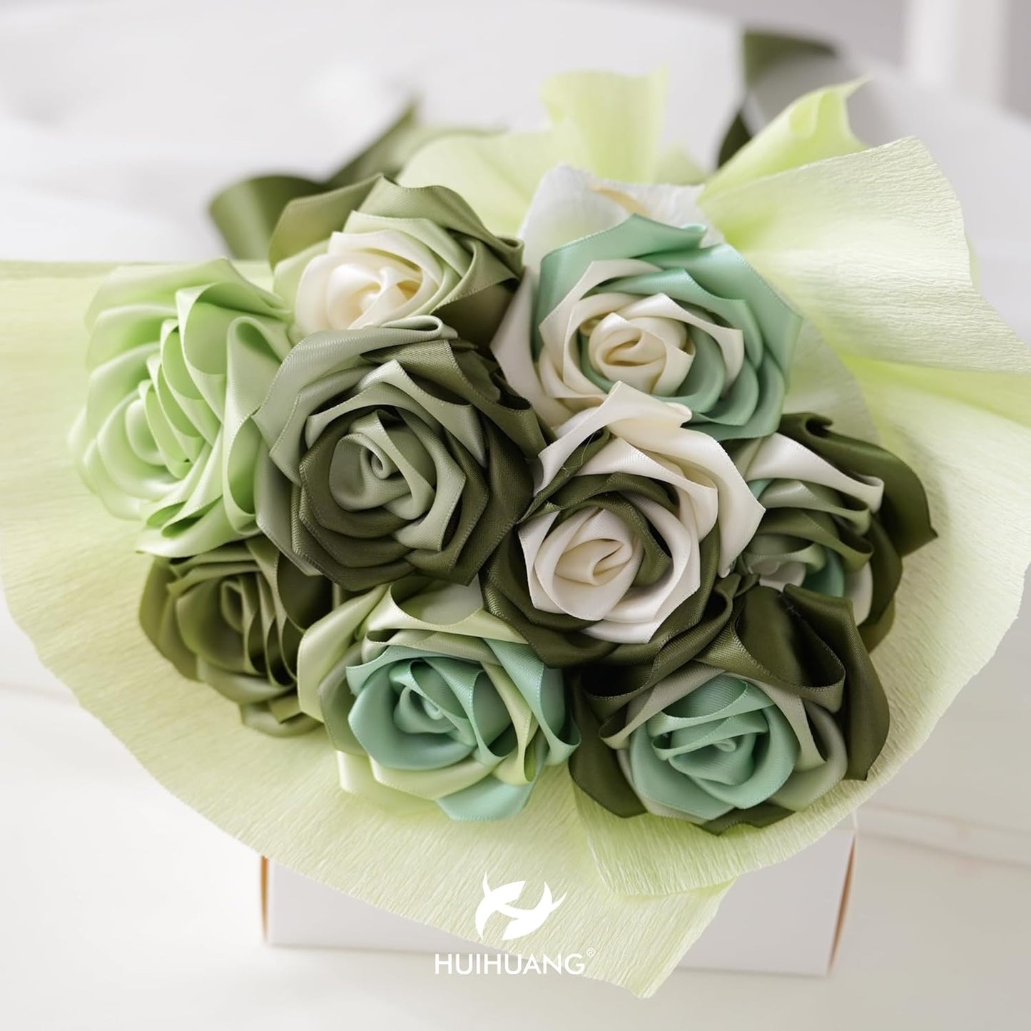 HUIHUANG Dusty Sage Ribbon 1-1/2 inch Double-Faced Satin Ribbon Sage Green Ribbon for Gift Wrapping, Flower Bouquet Wrap, Invitations, Holiday Decor, Bows Making, Crafts-50 Yards