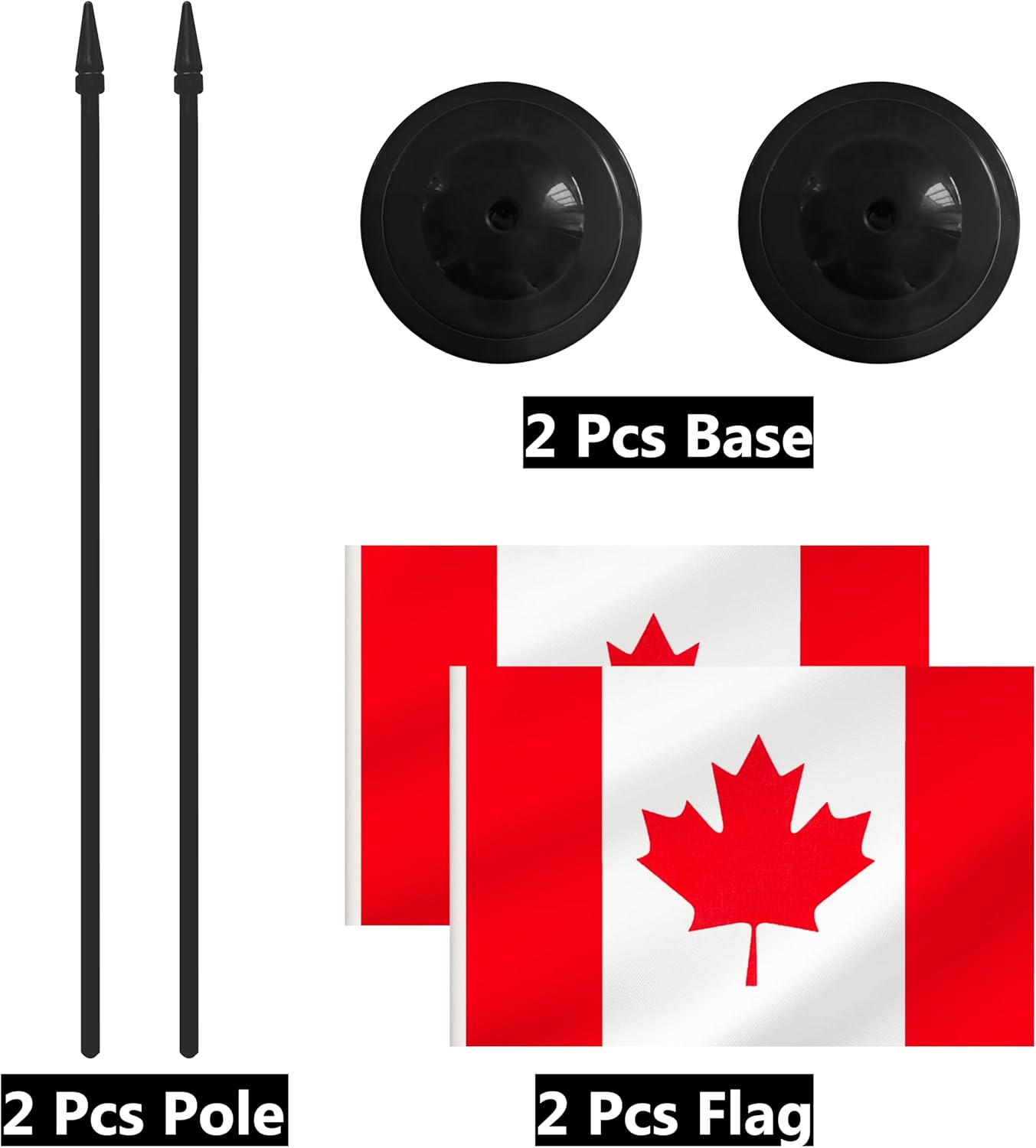 2 Pack Canada Desk Flag Set, Canadian Desktop Small Miniature Table Office Flag with 12" Black Pole and Black Base, Offices, Classroom, Home, Festival Decoration (Canada)