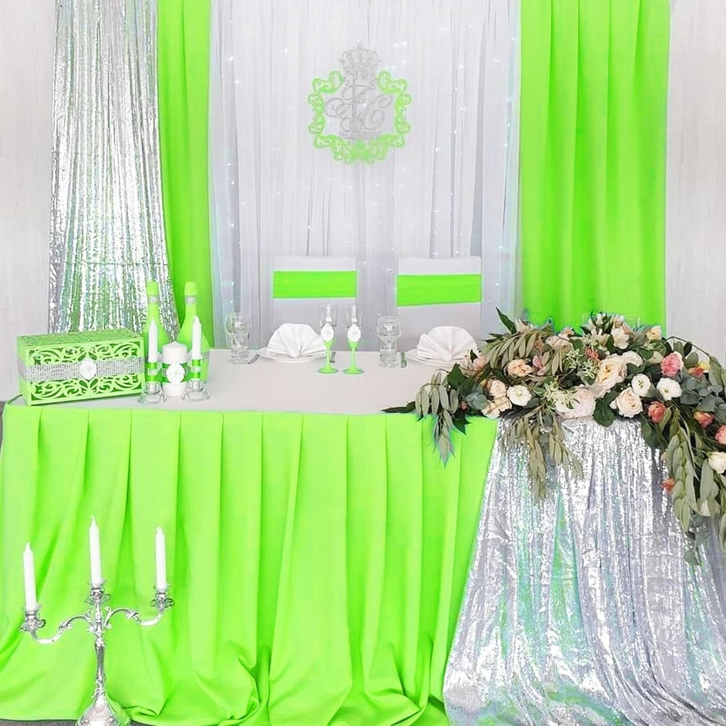 10 x 7 Feet Light Green A Backdrop Curtain for Partie, Background Curtains for Photoshoot, Birthday, Wedding, Halloween, Thanksgiving, Christmas, New Year Party Decorations 5Ft x 7Ft, 2 Panels